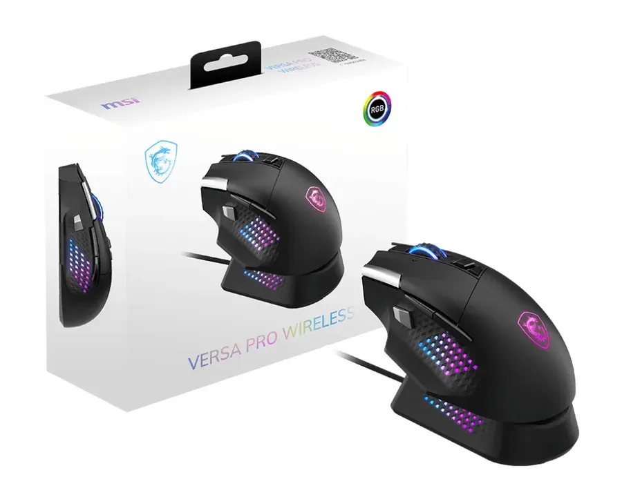 MSI herní myš VERSA PRO Wireless + Mouse Dock PRO/ bezdrátová/ 26.000 dpi/ 2,4GHz/ BT5.3/ USB/ RGB/ 15 tlačítek