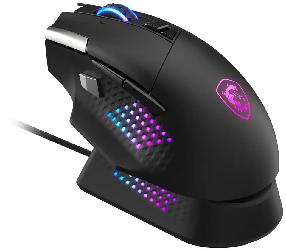 MSI herní myš VERSA PRO Wireless + Mouse Dock PRO/ bezdrátová/ 26.000 dpi/ 2,4GHz/ BT5.3/ USB/ RGB/ 15 tlačítek
