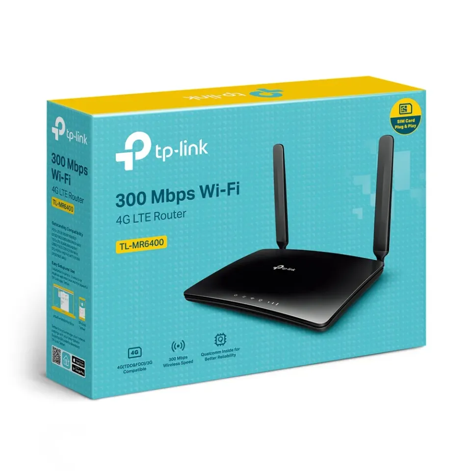 TP-LINK TL-MR6400 wifi 300Mbps 4G LTE router, 1x WAN, 3xLAN,SIM SLOT,2xint. wifi antena, 2x LTE odpojitelná antena