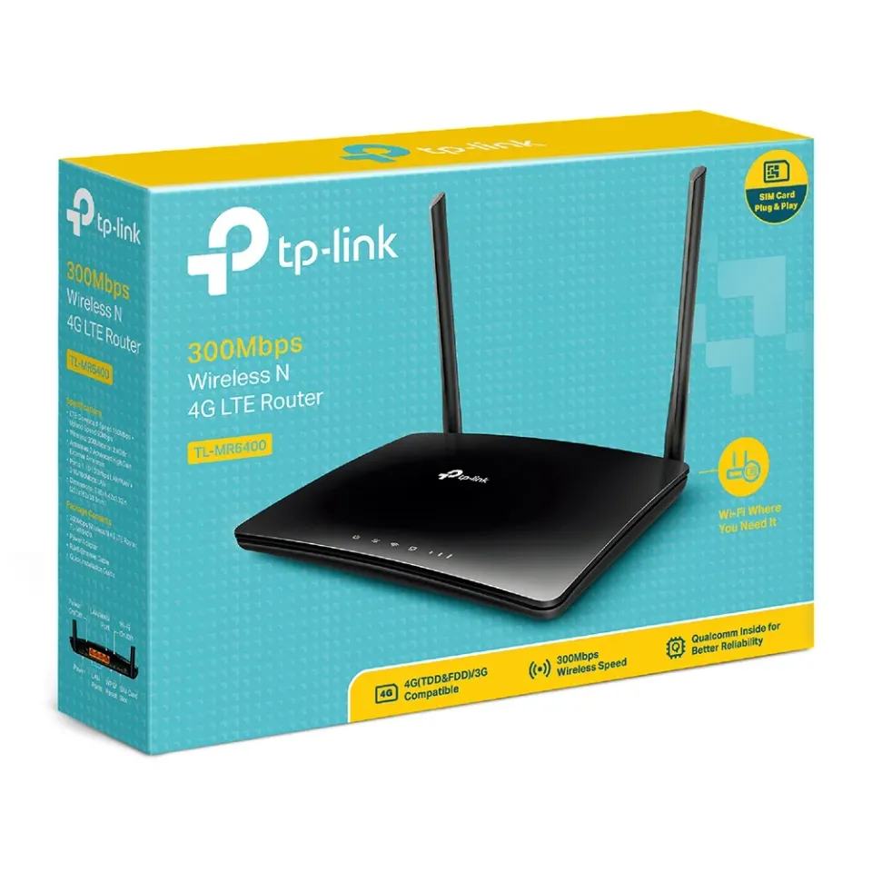 TP-LINK TL-MR6400 wifi 300Mbps 4G LTE router, 1x WAN, 3xLAN,SIM SLOT,2xint. wifi antena, 2x LTE odpojitelná antena