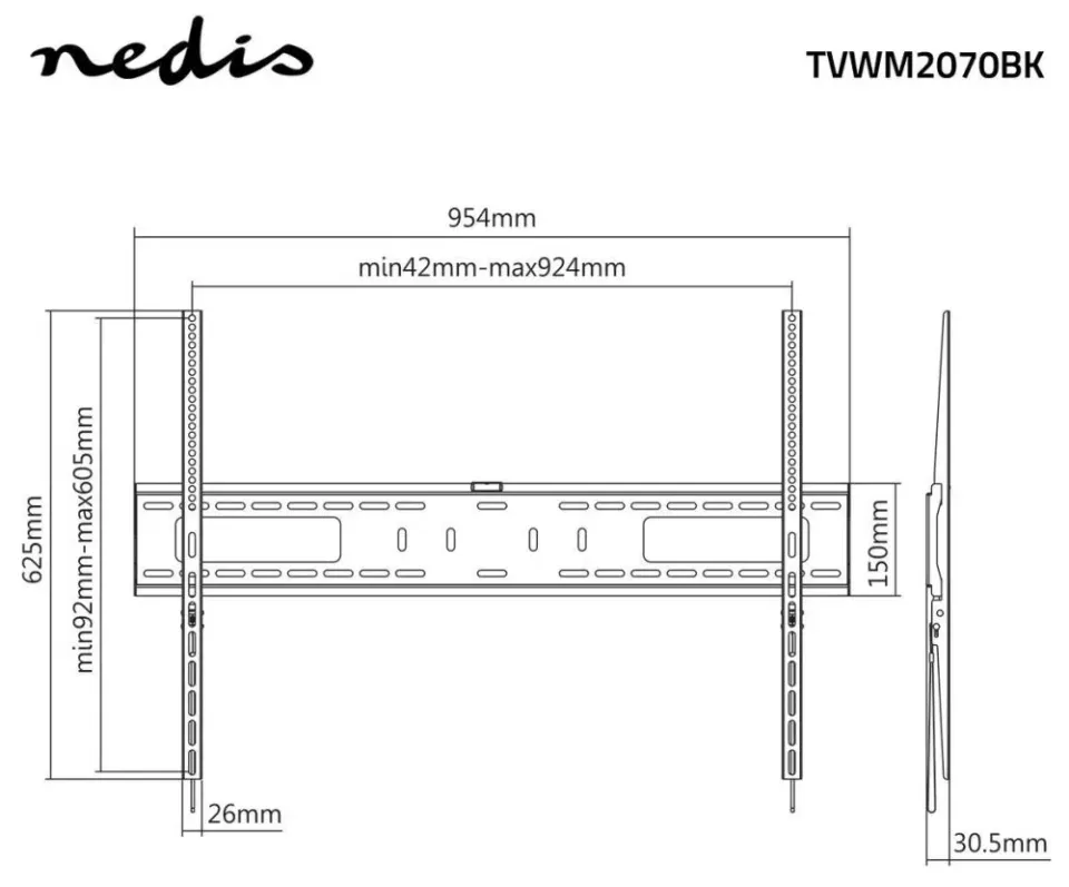 Nedis TVWM3050BK - Pevný Nástěnný Držák TV | 60-100" | Max. 75 kg | Vzdálenost o