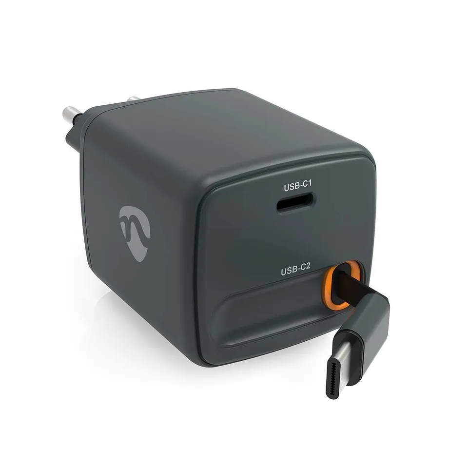 Nedis WCHARC65WBK - Síťová Nabíječka | 65 W | GaN | PD3.0 | 2výstupy: USB-C / Za