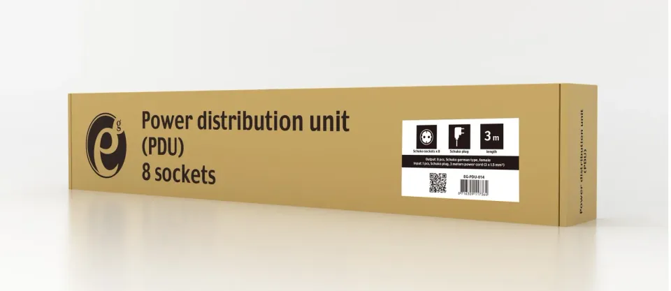 Gembird PDU 8 schucko, 1U, 16 A, 3m