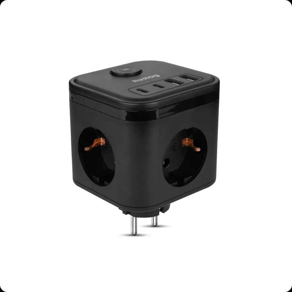 Nabíjecí stanice Huslog 15W 3xzásuvka, 2xUSB-C, 2xUSB, 1x vypínač černá