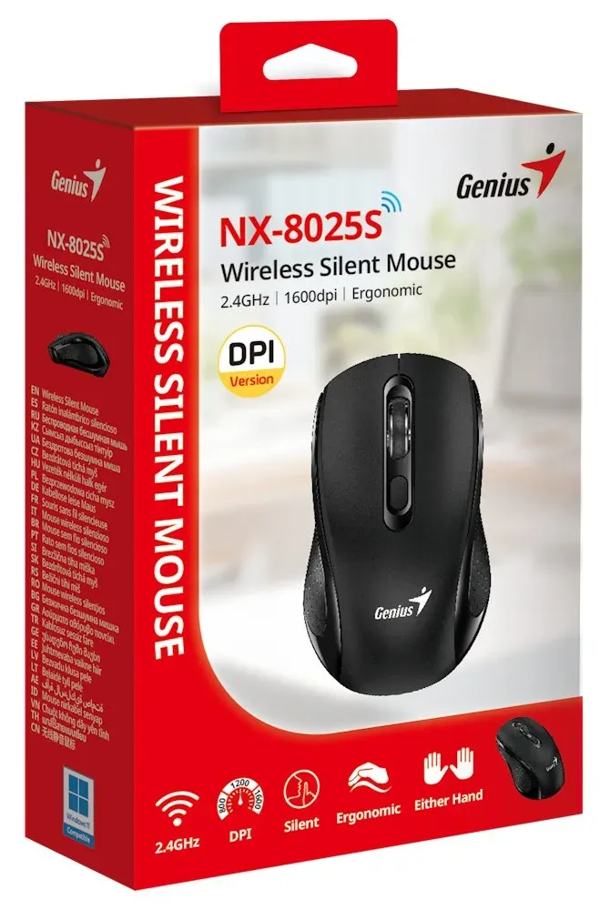 Genius NX-8025S-DPI, Myš, bezdrátová, optická, 1600DPI, 4 tlačítka, tichá, DPI p