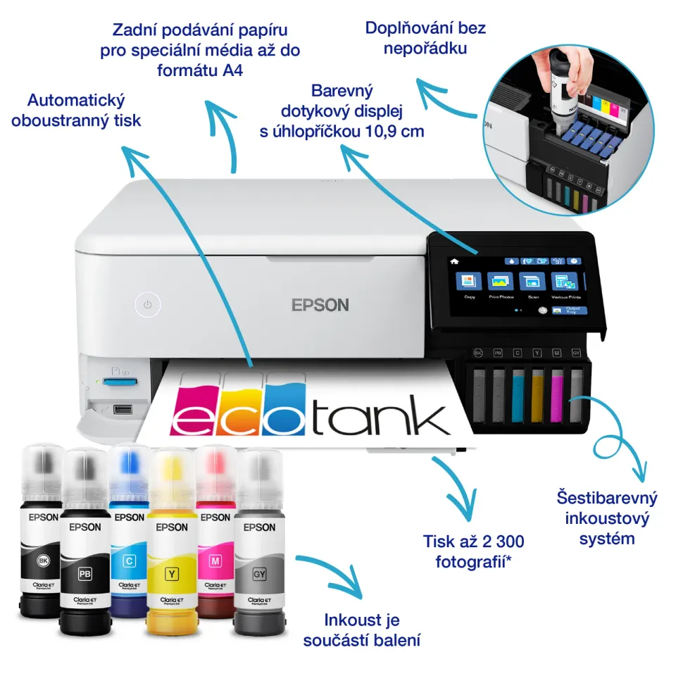 EPSON EcoTank L8160 - A4/16ppm/6ink/potiskDVD/Duplex//Wi-Fi/LAN/CISS
