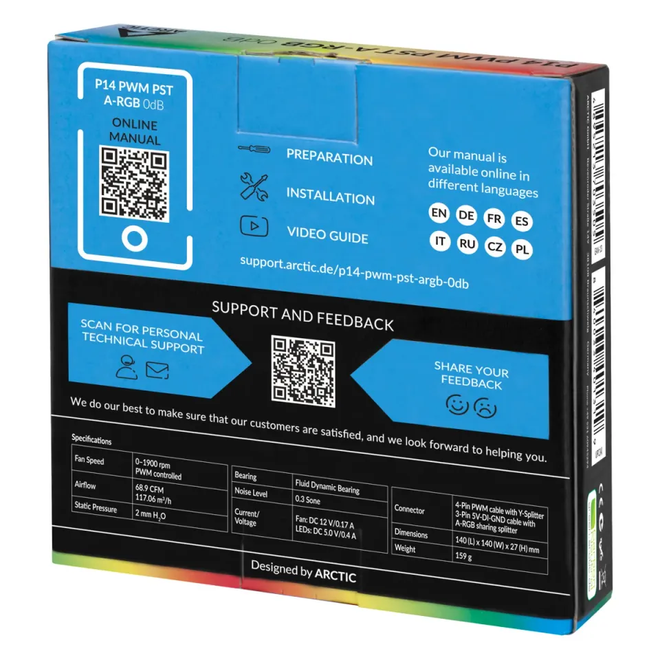 ARCTIC P14 PWM PST A-RGB 0dB – 140mm Pressure