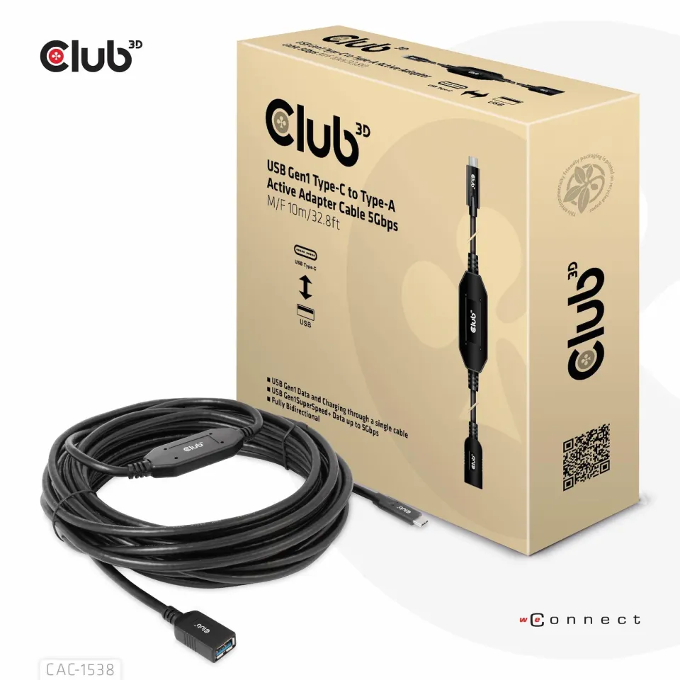 Club3D Kabel USB-C na USB-A, Aktivní adaptér/kabel, 5 Gbps (M/F), 10m