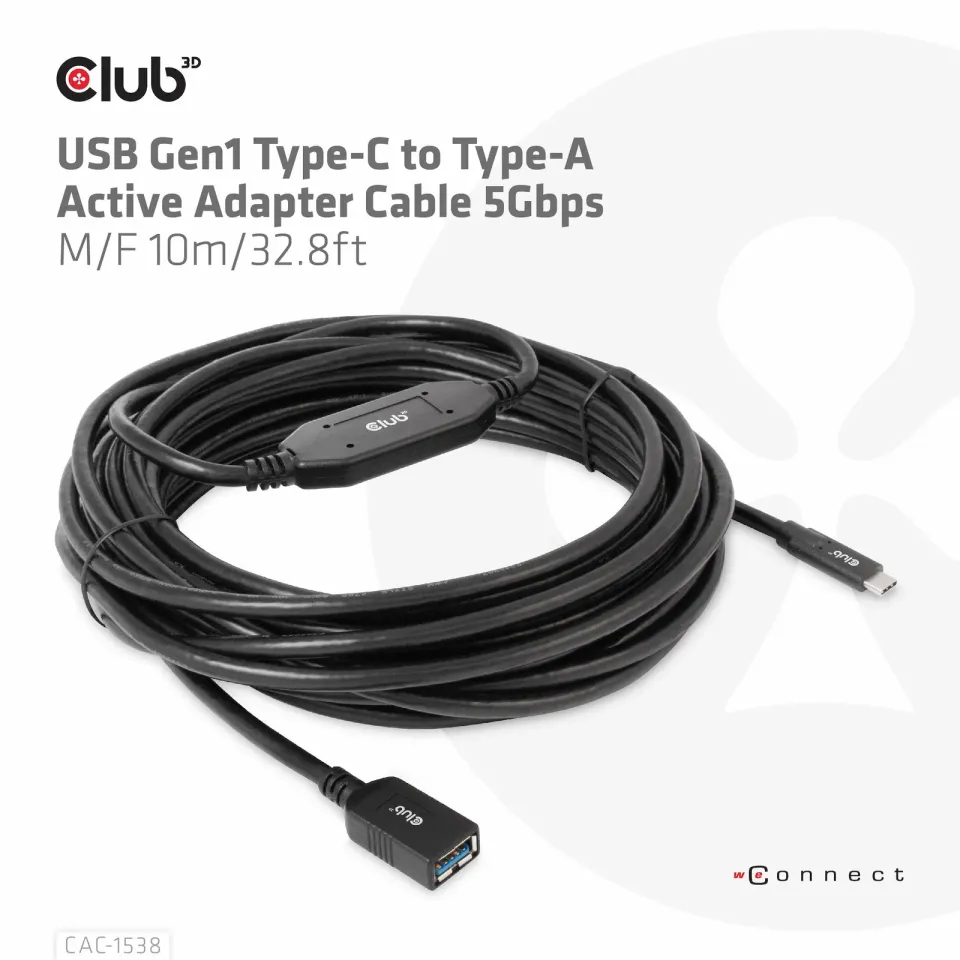 Club3D Kabel USB-C na USB-A, Aktivní adaptér/kabel, 5 Gbps (M/F), 10m