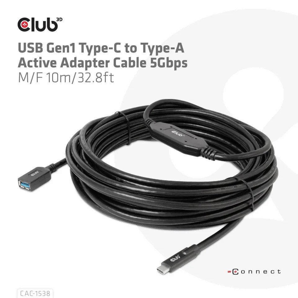 Club3D Kabel USB-C na USB-A, Aktivní adaptér/kabel, 5 Gbps (M/F), 10m