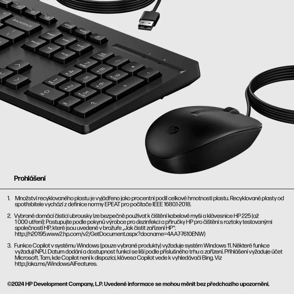 HP 225 Wired Mouse and Keyboard Combo G2- Česká-Slovenská