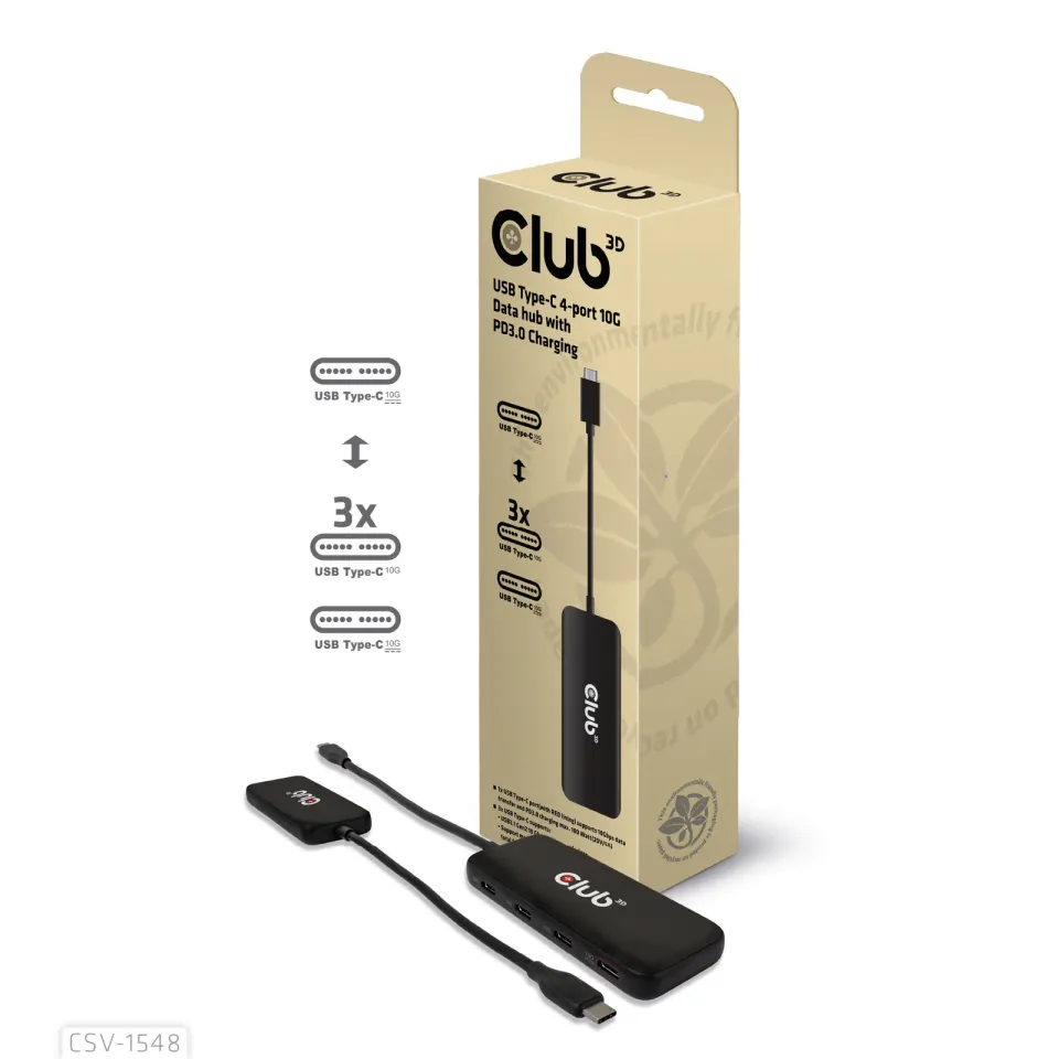 Club3D hub 1xUSB-C na 4xUSB-C, 10Gbps port, PD 3.0