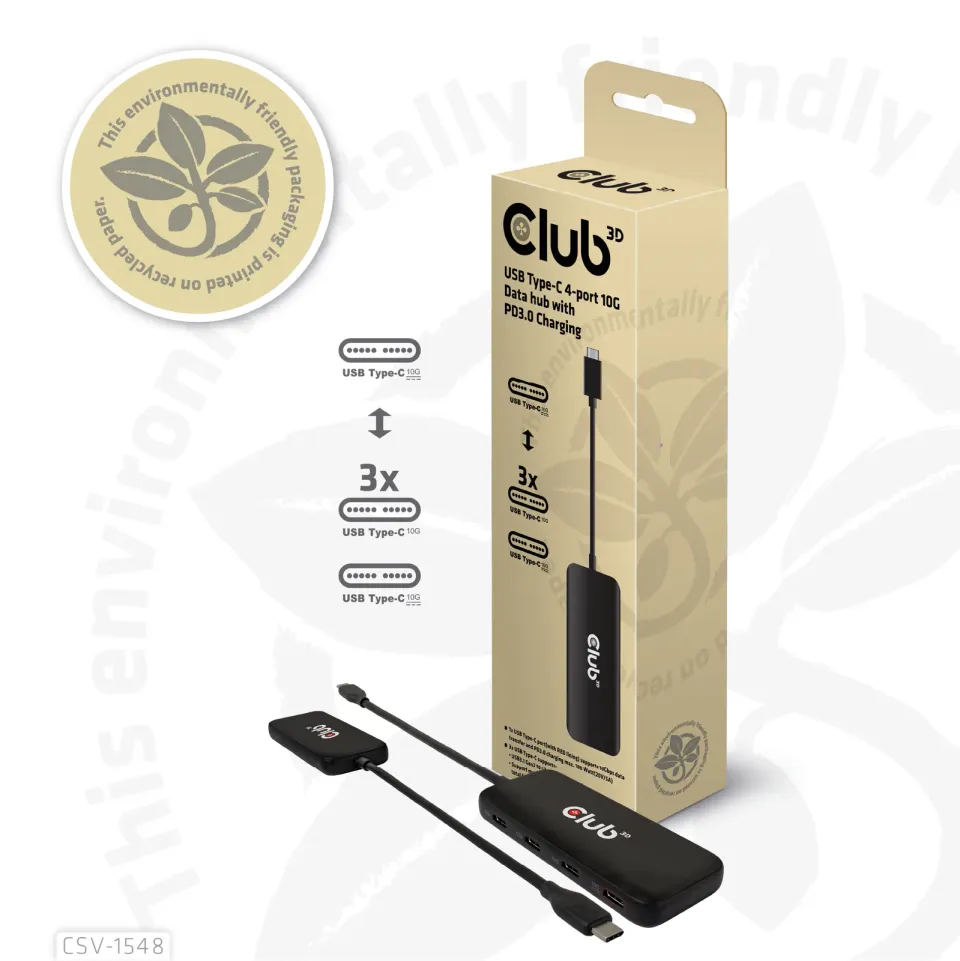 Club3D hub 1xUSB-C na 4xUSB-C, 10Gbps port, PD 3.0