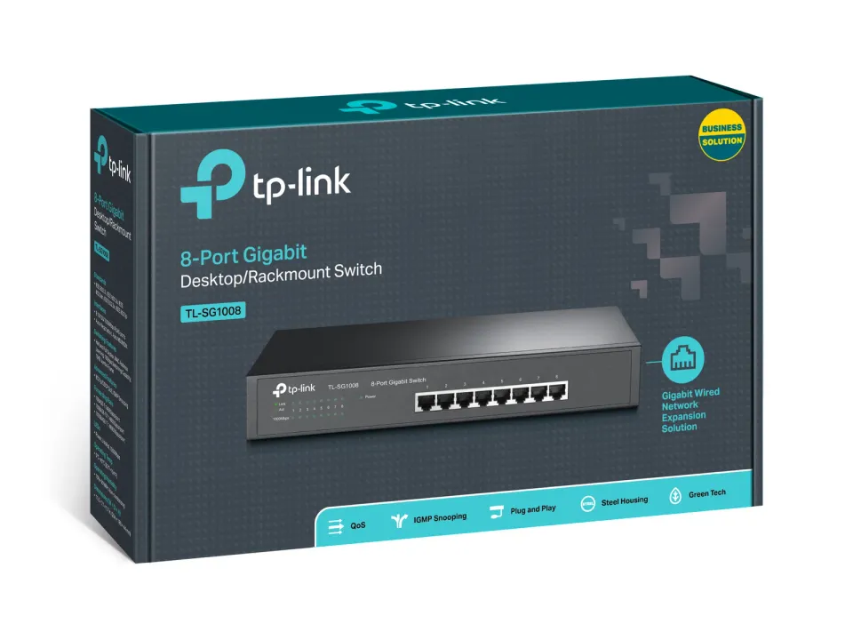 TP-LINK TL-SG1008 GBit-Switch, 8x 10/100/1000Mbps, 8-Port, 19" Rack-Stahlgehäuse