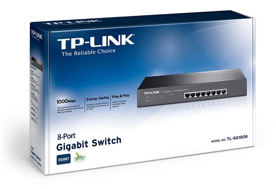 TP-LINK TL-SG1008 GBit switch, 8x 10/100/1000Mbps, 8port , 19" rackmount steel case