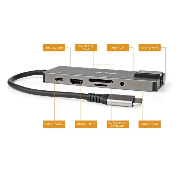 Nedis CCBW64775AT02 - Dokovací Stanice | USB 3.2 Gen 1 | USB-C Zástrčka | RJ45 Z