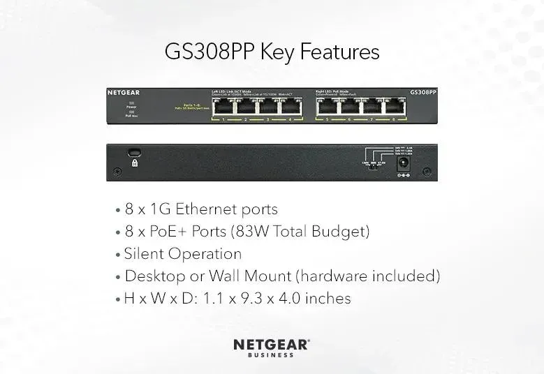 Netgear 8PT GE UNMANAGED SWCH W/POE/POE+