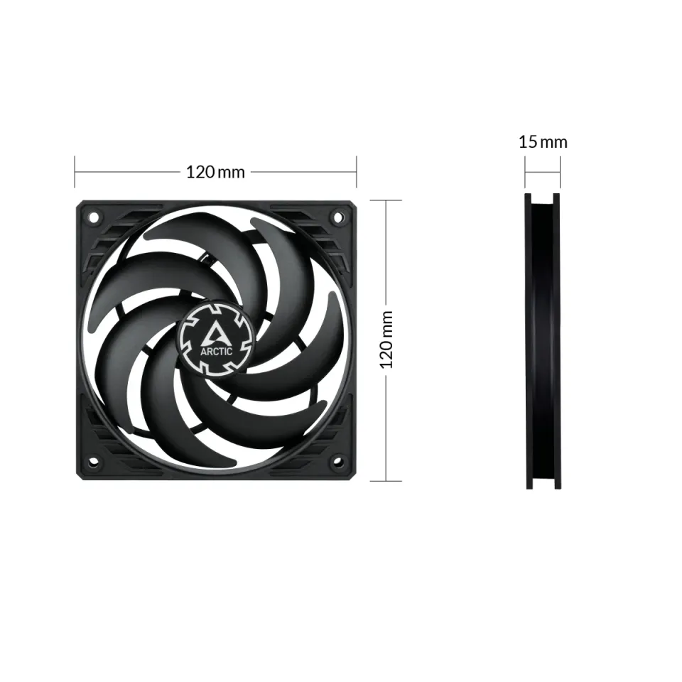 ARCTIC P12 Slim PWM PST, 120mm, 4pin, PWM, 3 kusy, černá