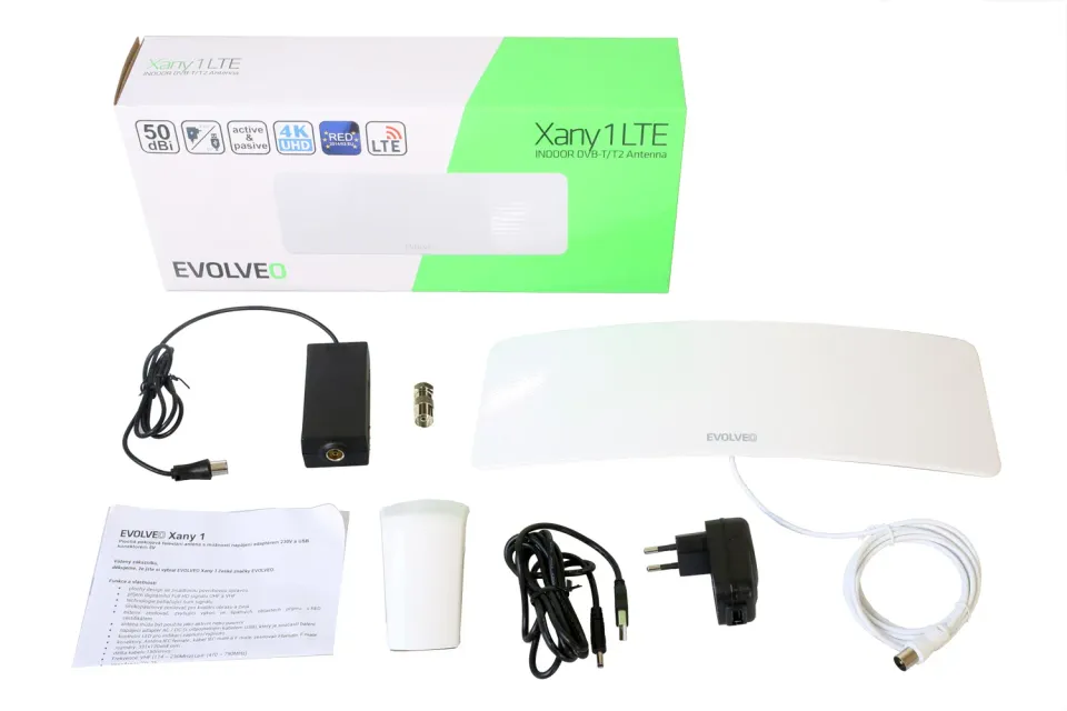 EVOLVEO Xany 1 LTE, 50dBi aktivní pokojová anténa DVB-T/T2, LTE filtr