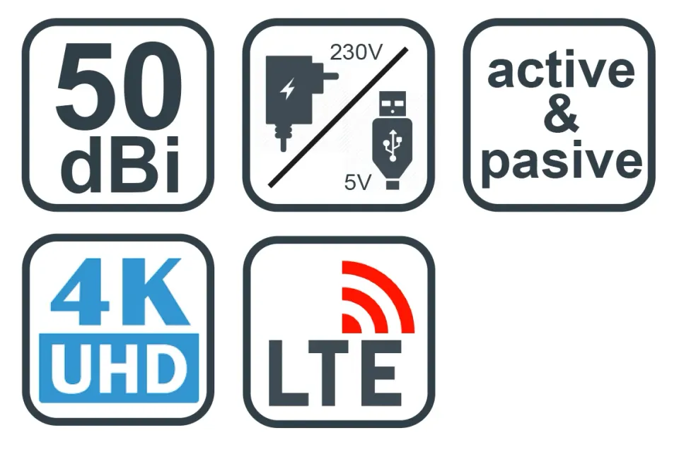 EVOLVEO Xany 1 LTE, 50dBi aktivní pokojová anténa DVB-T/T2, LTE filtr
