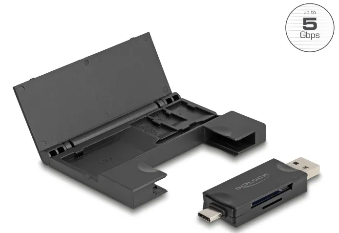 Delock Čtečka karet USB 5 Gbps, USB Type-C / Typ-A na paměťové karty SD a Micro (91014)