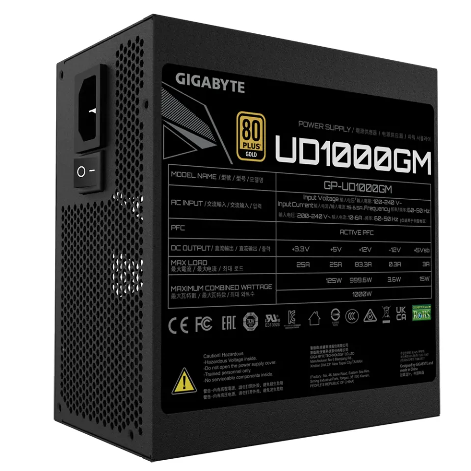 GIGABYTE zdroj UD1000GM, 1000W, 80plus gold, modular, 120 mm fan