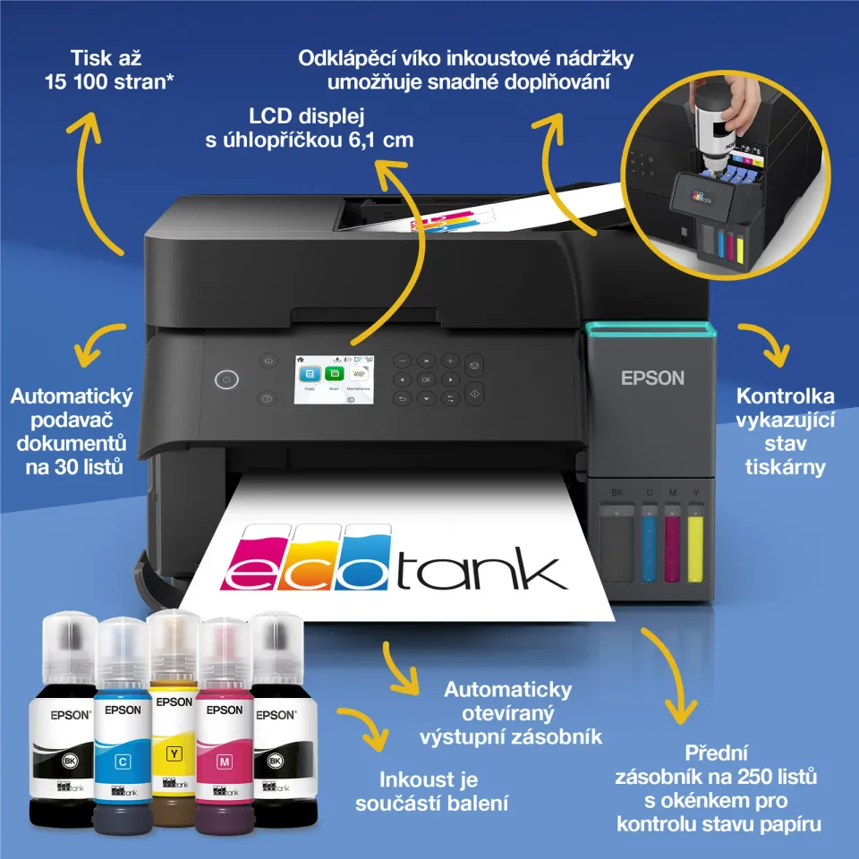 EPSON tiskárna ink EcoTank L6370, 3v1, A4, 1200x4800dpi, 35ppm, Wi-Fi, Záruka 5 let po registraci zdarma