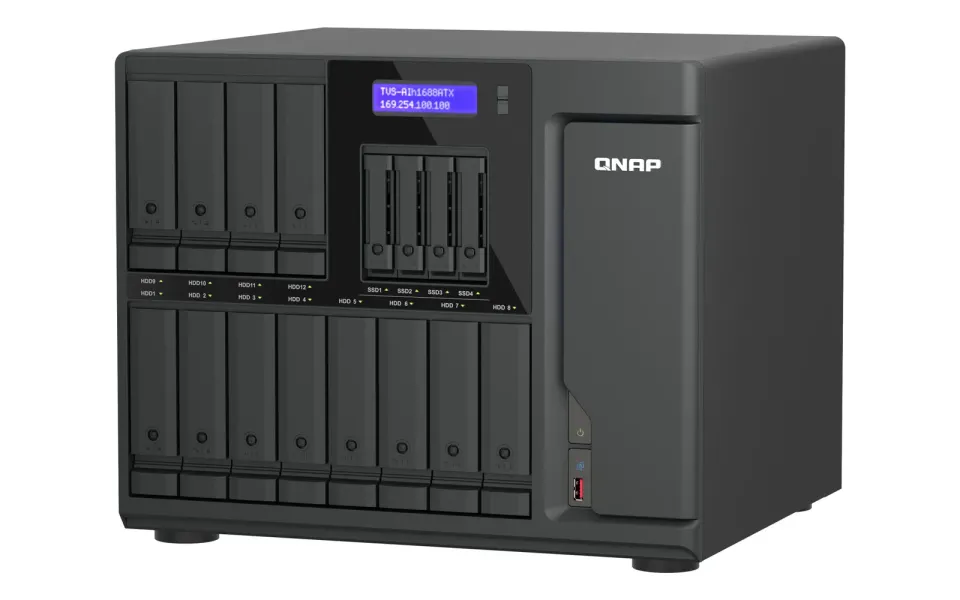 QNAP TVS-AIh1688ATX-U9-32G (Ultra 9, ZFS, 32GB DDR5 ECC RAM, 12x 3,5"+ 4x 2,5", 2x 2,5GbE, 2x 10GbE)