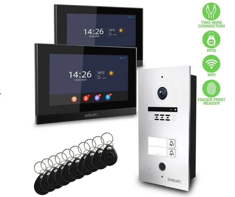 EVOLVEO DoorPhone ID-2, 2drátový videotelefon pro dva byty s RFID, otiskem prstu