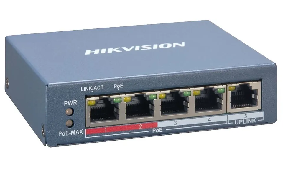 Hikvision DS-3E1105P-EI NEW - Smart managed switch 4x 100TX PoE + 1x 100TX uplink, 60W, Super PoE