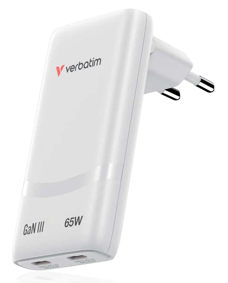 VERBATIM GaN Nabíječka Fold 'n' Go 65W, 2xUSB-C, bílá