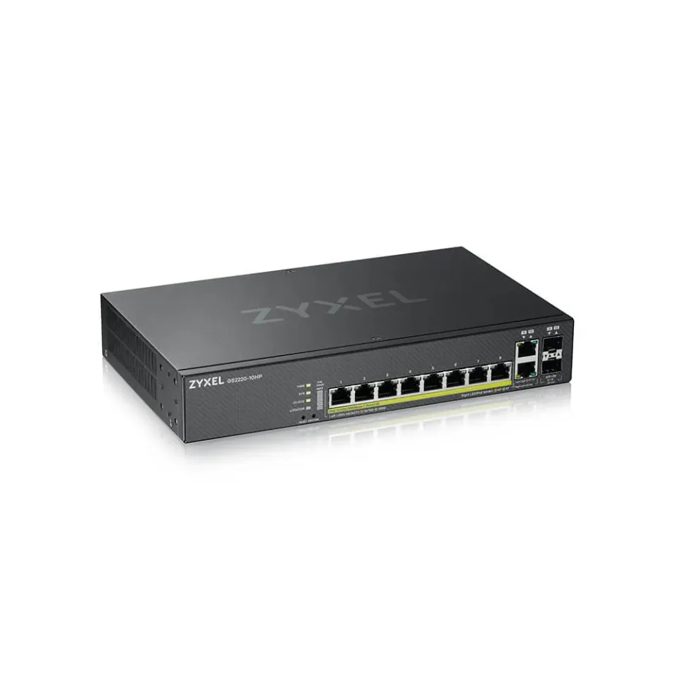 Zyxel GS2220-10HP 10-port L2 Managed Gigabit PoE Switch, 8x gigabit RJ45, 2x gigabit RJ45/SFP, PoE 180 W