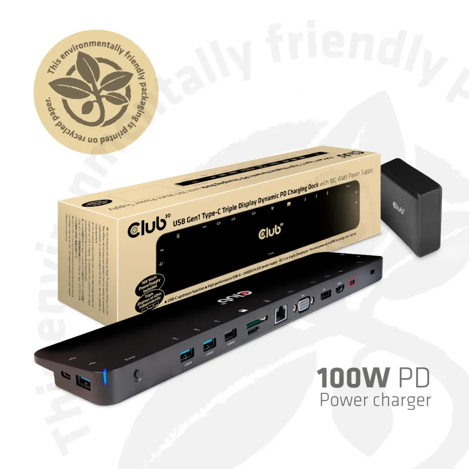 Club3D Dokovací stanice USB-C 14v1, 1xDP, 1xHDMI, 1xVGA, 2xUSB-C, 5xUSB, čtečka SD karet, 1xRJ45, černá