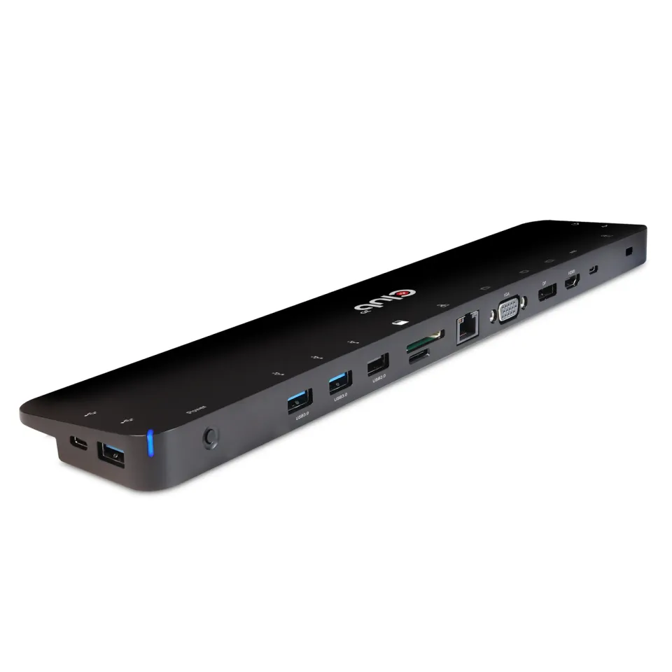 Club3D Dokovací stanice USB-C 14v1, 1xDP, 1xHDMI, 1xVGA, 2xUSB-C, 5xUSB, čtečka SD karet, 1xRJ45, černá