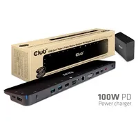 Club3D Dokovací stanice USB-C 14v1, 1xDP, 1xHDMI, 1xVGA, 2xUSB-C, 5xUSB, čtečka SD karet, 1xRJ45, černá