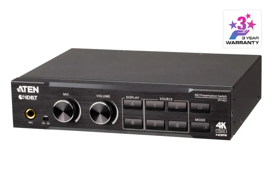 ATEN VP1421 4 x 2 True 4K Presentation Matrix Switch with Scaling, DSP, and HDBa