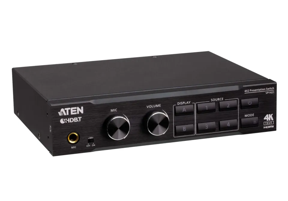 ATEN VP1421 4 x 2 True 4K Presentation Matrix Switch with Scaling, DSP, and HDBa