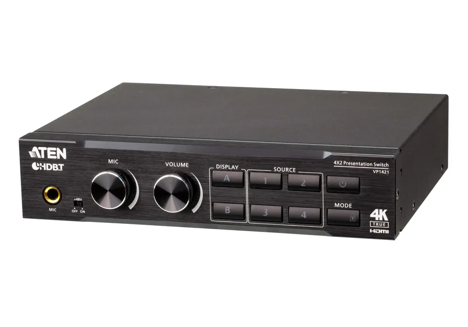 ATEN VP1421 4 x 2 True 4K Presentation Matrix Switch with Scaling, DSP, and HDBa