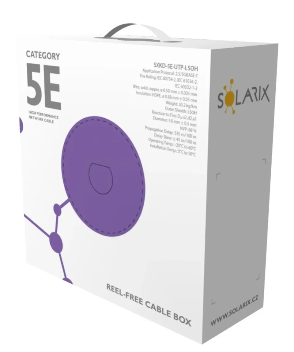 Instalační kabel Solarix CAT5E UTP LSOH Dca-s1,d2,a1 100m/box SXKD-5E-UTP-LSOH