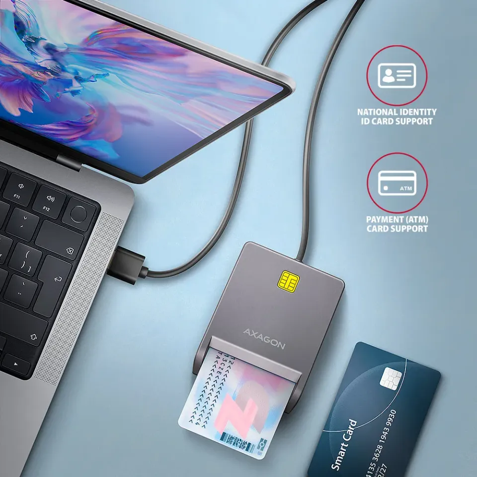 AXAGON CRE-SM3T, USB-A FlatReader čtečka kontaktních karet Smart card (eObčanka)