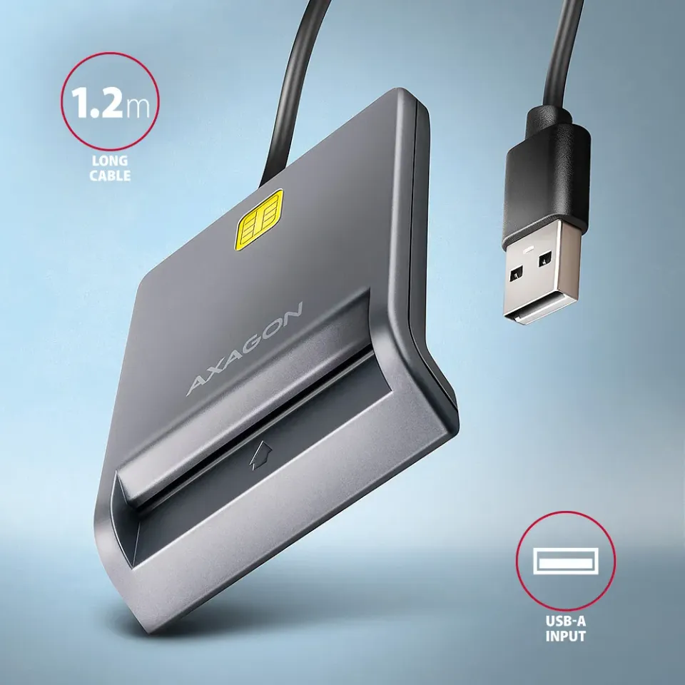 AXAGON CRE-SM3T, USB-A FlatReader čtečka kontaktních karet Smart card (eObčanka)