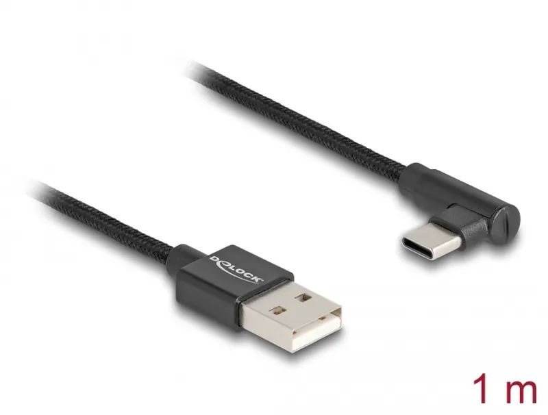 Delock Kabel USB 2.0 Typ-A samec na USB Type-C samec pravoúhlý 1 m černý