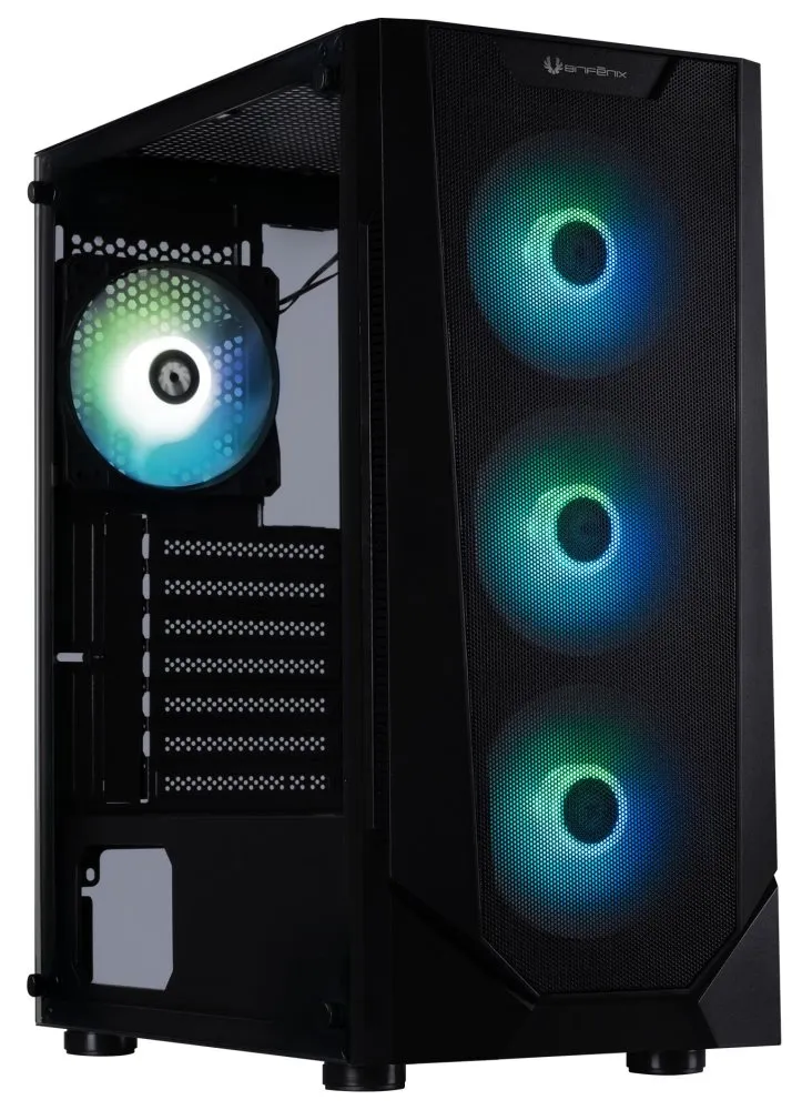BitFenix skříň C60 Negro / ATX / 4x 120mm ARGB fan + controller / 2xUSB 2.0 / USB 3.0 / tvrzené sklo / černá