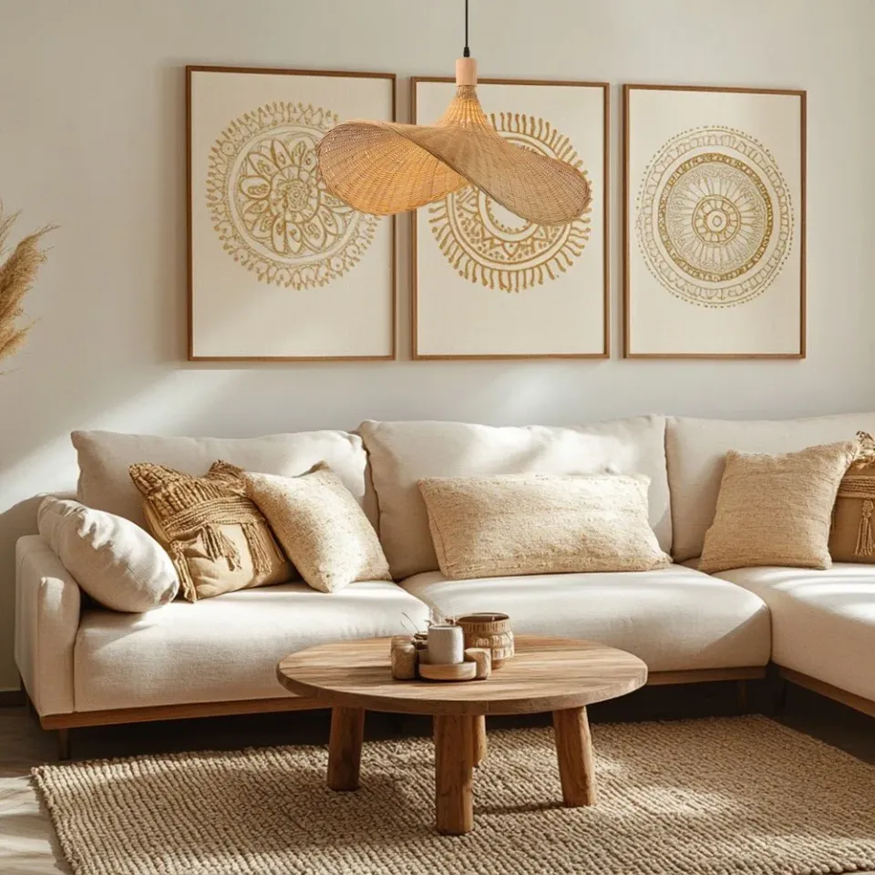 IMMAX BOHO SOMBRERO designové závěsné svítidlo D70cm, E27, přírodní ratan