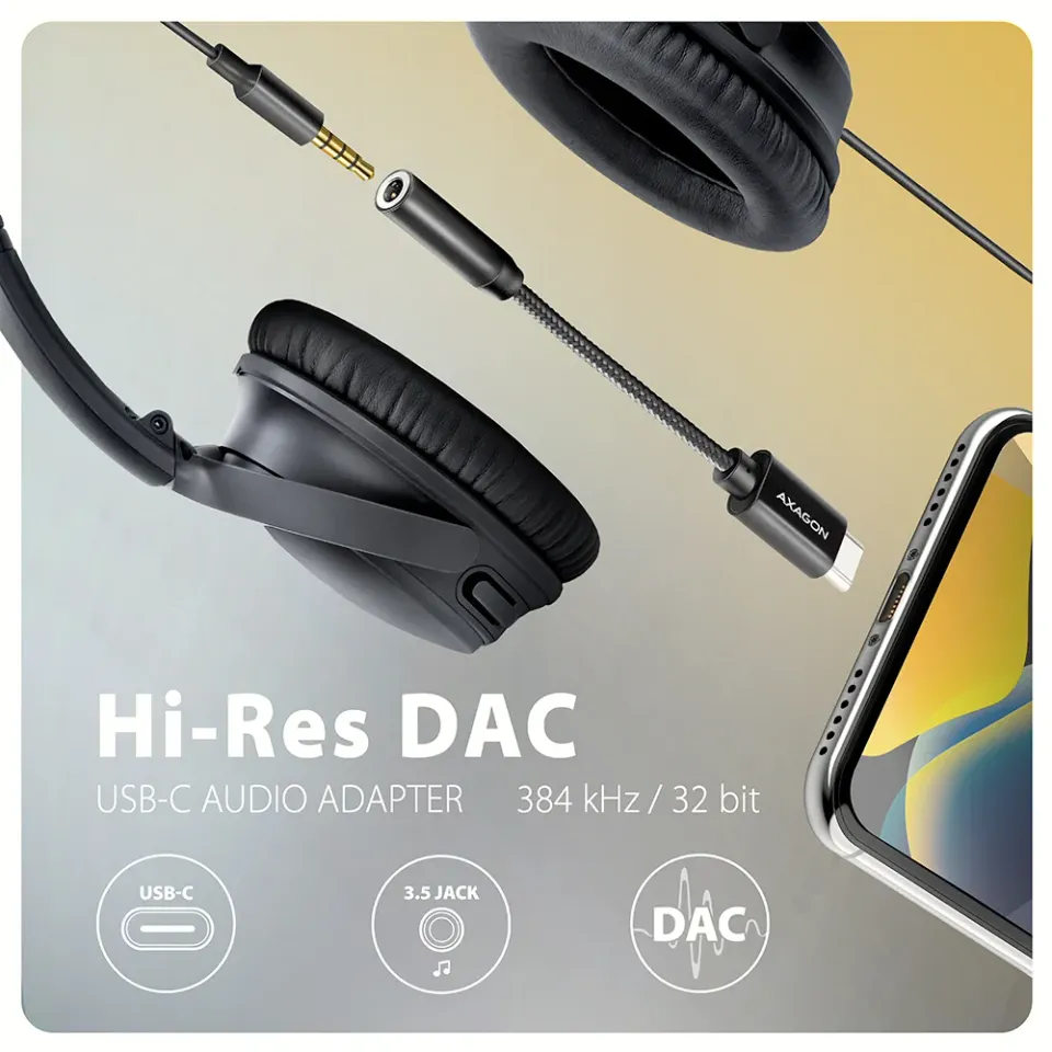 AXAGON ADA-HC, USB-C na 3.5mm jack - Hi-Res DAC audio adaptér, 384kHz/32bit, ste