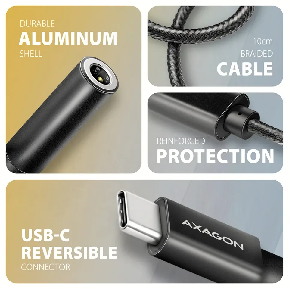 AXAGON ADA-HC, USB-C na 3.5mm jack - Hi-Res DAC audio adaptér, 384kHz/32bit, ste