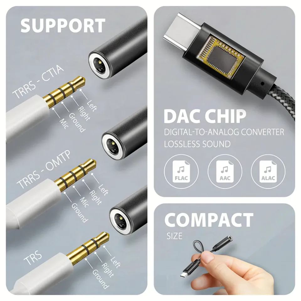 AXAGON ADA-HC, USB-C na 3.5mm jack - Hi-Res DAC audio adaptér, 384kHz/32bit, ste