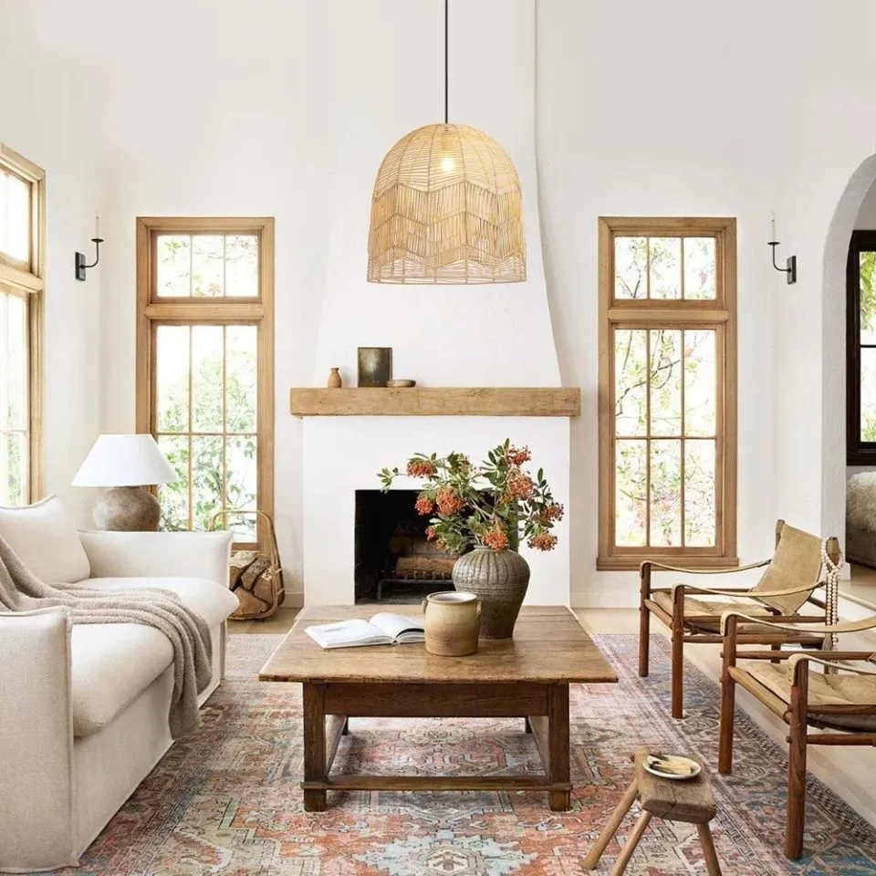 IMMAX BOHO PELO designové závěsné svítidlo, D50cm, E27, přírodní ratan