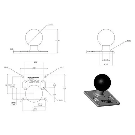 RAM základna čtvercová VESA 75x75mm s kulovým kloubem 2,25"