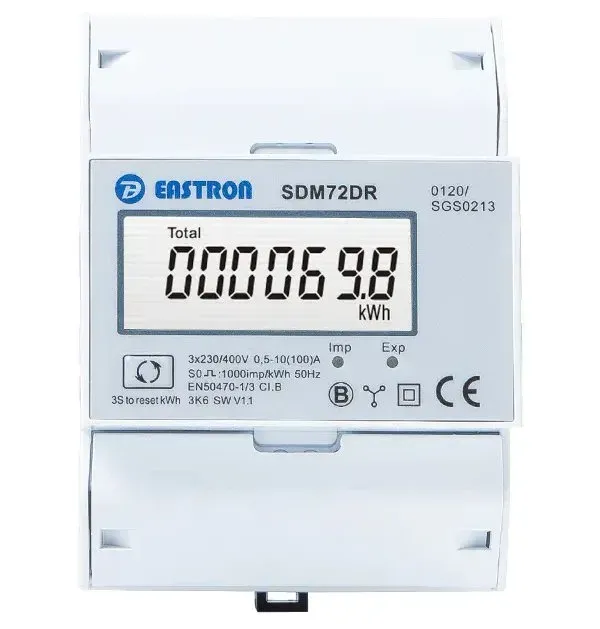 Eastron SDM72DR-MID, Multifunkční elektroměr, aktuální výkon, celková spotřeba, pulsní výstup, třífázový, 100A